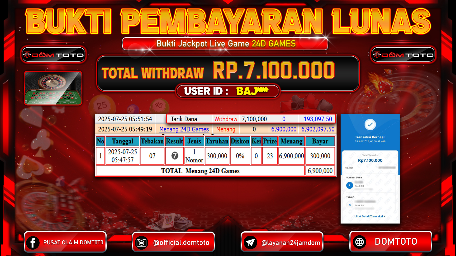 JACKPOT LIVE GAME 24D GAMES  25 JULI 2025